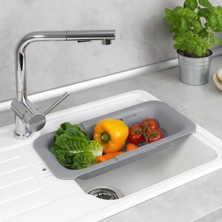 Colander , Over Sink, GREY COLANDER, 36,5 ~ 50 x 20 x H 7 cm, Light Grey