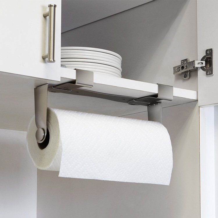 Paper towel holder for cupboards and shelves