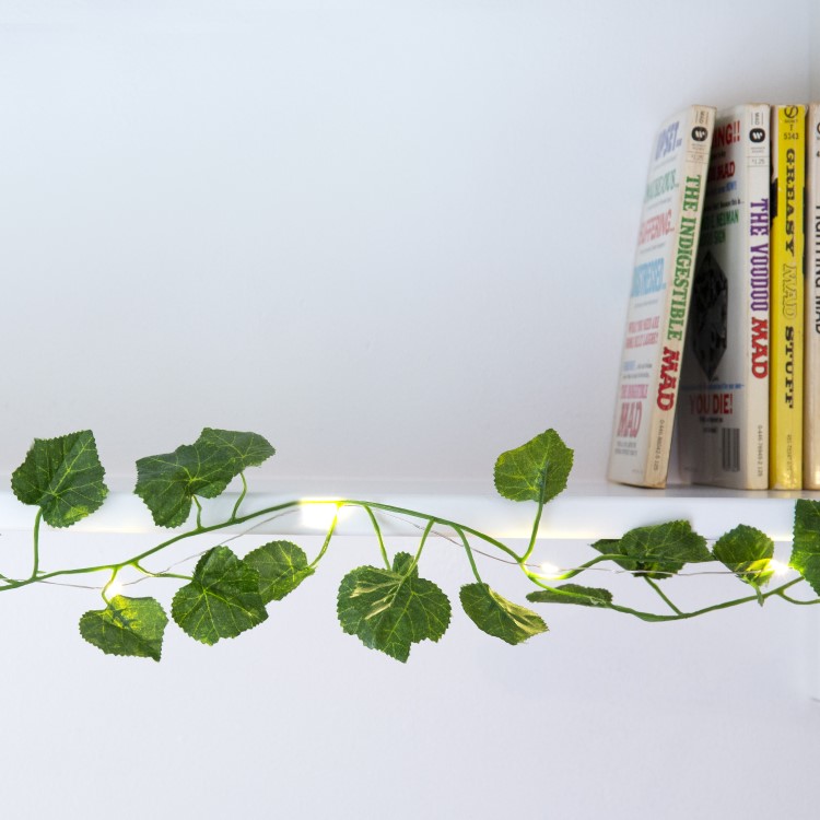 USB driven fairy lights with green leaves