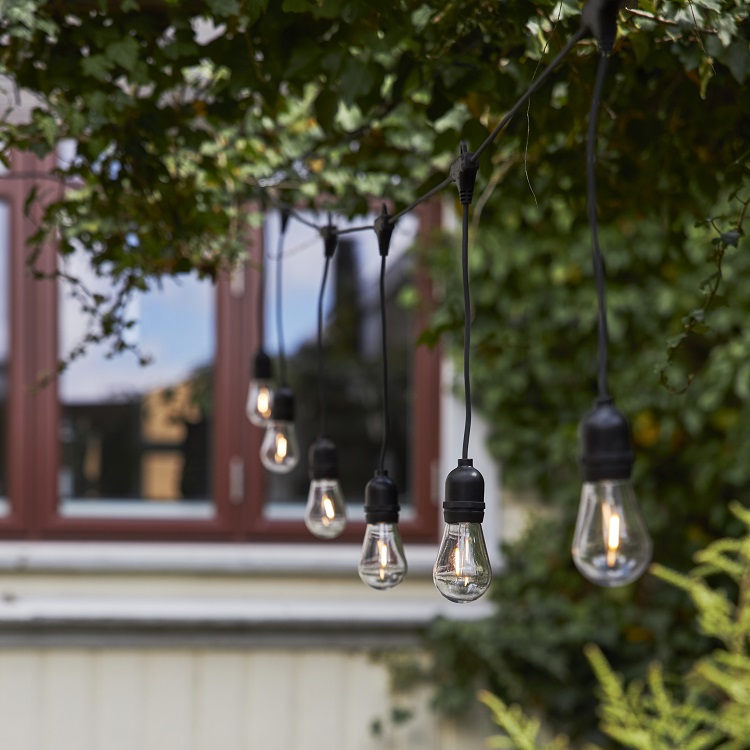 String lights with hanging lightbulbs