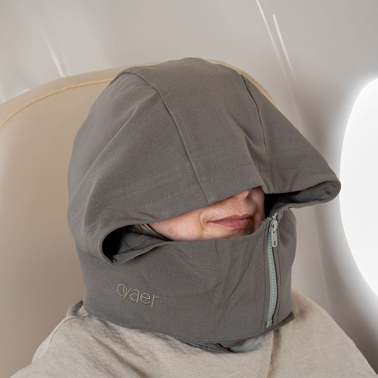Travel pillow with a hood