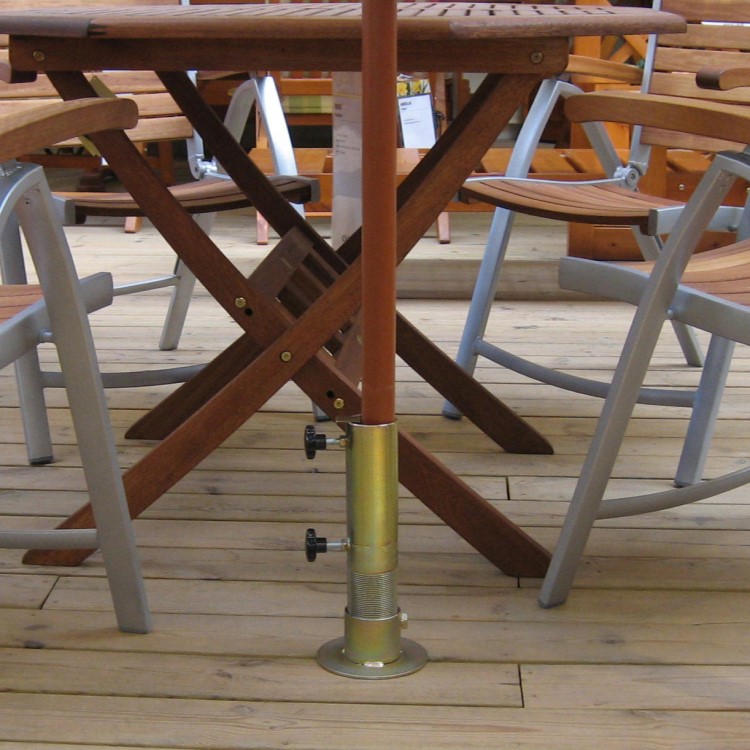 Parasol base for wooden deck