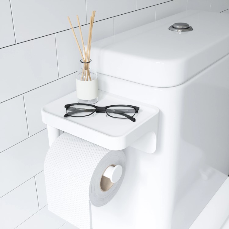 Toilet roll holder with shelf