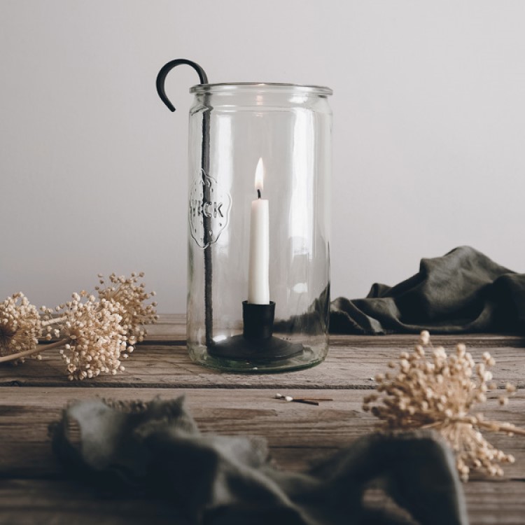 Candle holder with glass jar