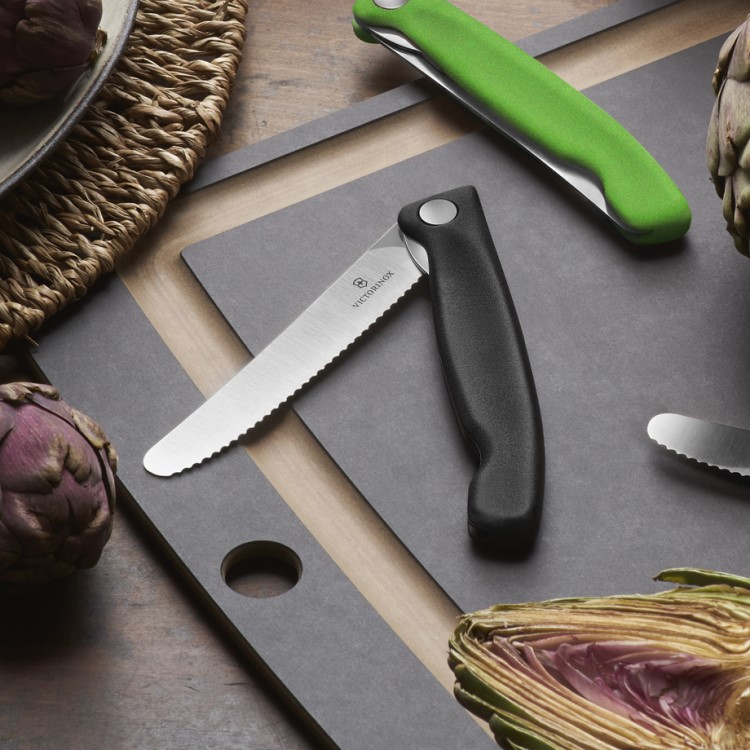Folding picnic knife with serrated blade