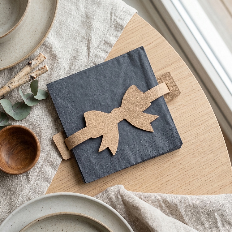 Leather napkin holder with bow