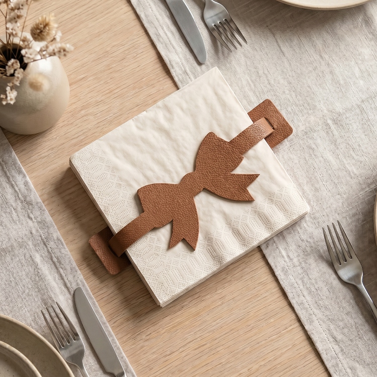 Leather napkin holder with bow