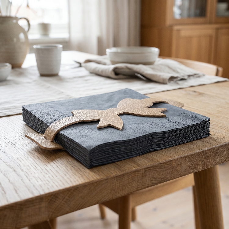 Leather napkin holder with bow