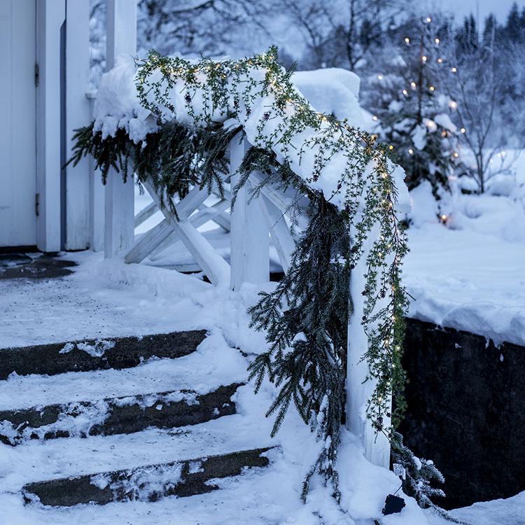Garland with hanging evergreen branches