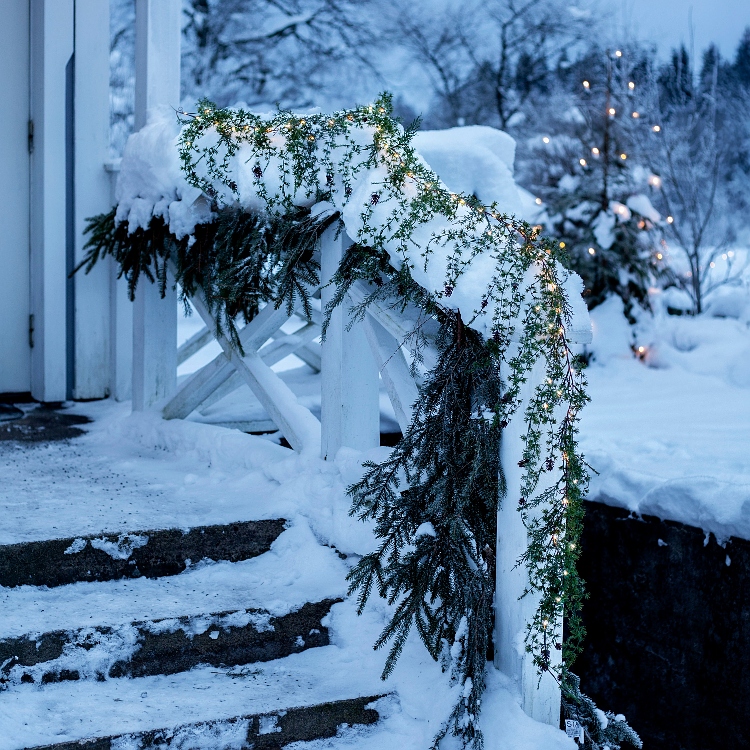 Garland with hanging evergreen branches