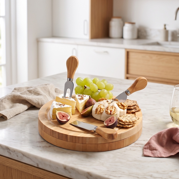 Cheese board with cheese utensils