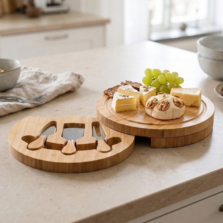 Cheese board with cheese utensils