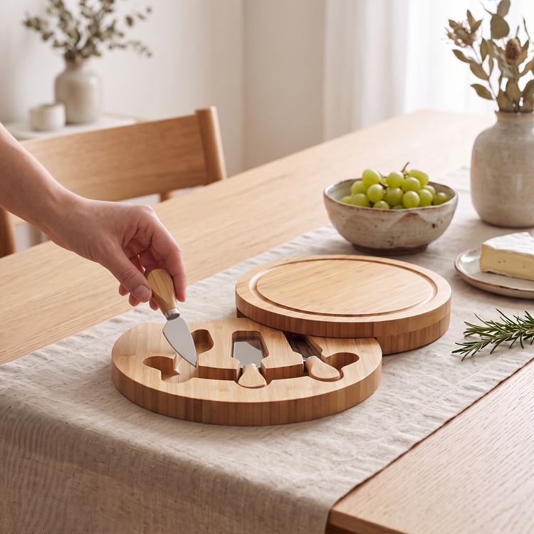Cheese board with cheese utensils
