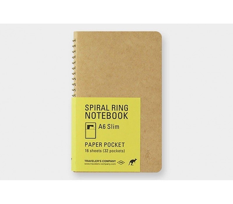 Note book with pockets, SPIRAL PAPER POCKET A6 SLIM, Traveler's Comapany, Natur