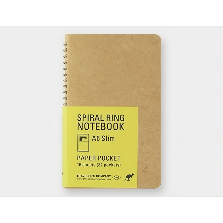 Note book with pockets, SPIRAL PAPER POCKET A6 SLIM, Traveler's Comapany, Natur