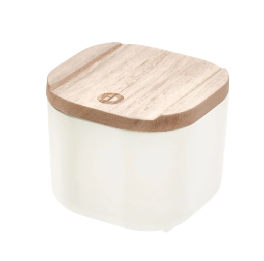 Drawer Organiser with wooden lid, ECO SMALL COMPACT BIN, 9 x 9 x H 7 cm, Offwhite / Nature