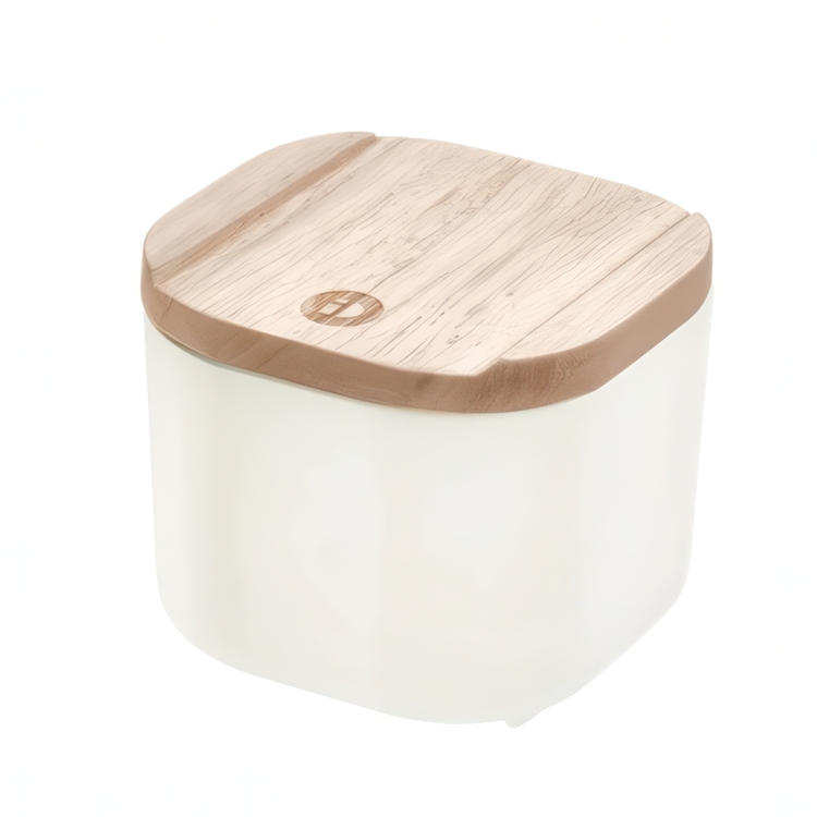 Drawer Organiser with wooden lid, ECO SMALL COMPACT BIN, 9 x 9 x H 7 cm, Offwhite / Nature