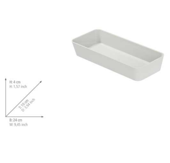 Oblong storage tray / drawer insert, GOM, 24 x 10 x H 4 cm, White