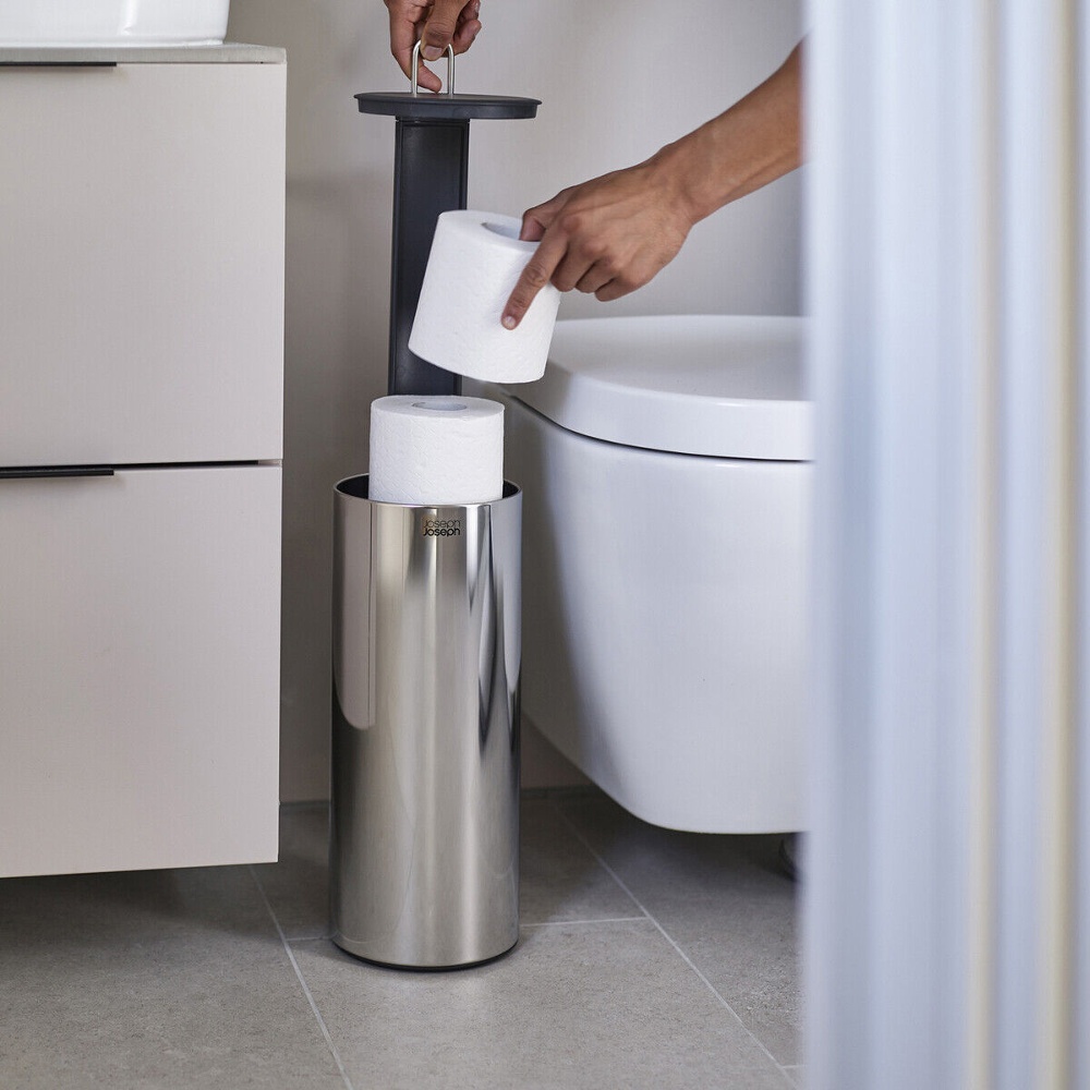 Toilet paper reserve canister, EASYSTORE LUXE, Joseph Joseph, Ø 15,6 x H 41,4 cm, Stainless Steel