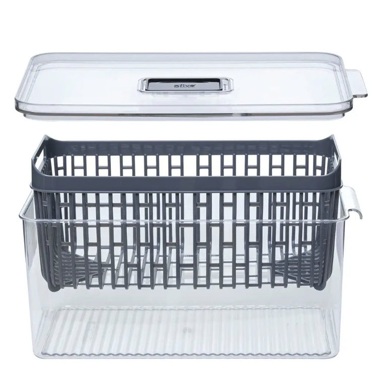 Food Storage, with 2 baskets, SMALL STAY FRESH FRIDGE BIN, 24 x 15.5 x H 12 cm, Clear / Grey