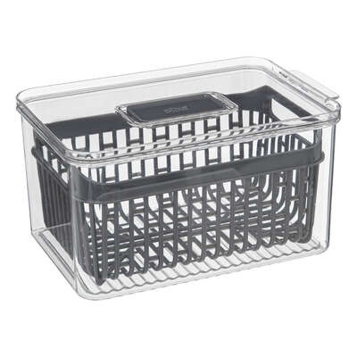 Food Storage, with 2 baskets, SMALL STAY FRESH FRIDGE BIN, 24 x 15.5 x H 12 cm, Clear / Grey