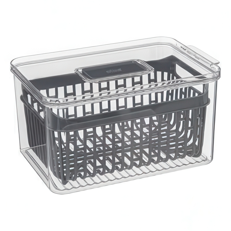 Food Storage, with 2 baskets, SMALL STAY FRESH FRIDGE BIN, 24 x 15.5 x H 12 cm, Clear / Grey