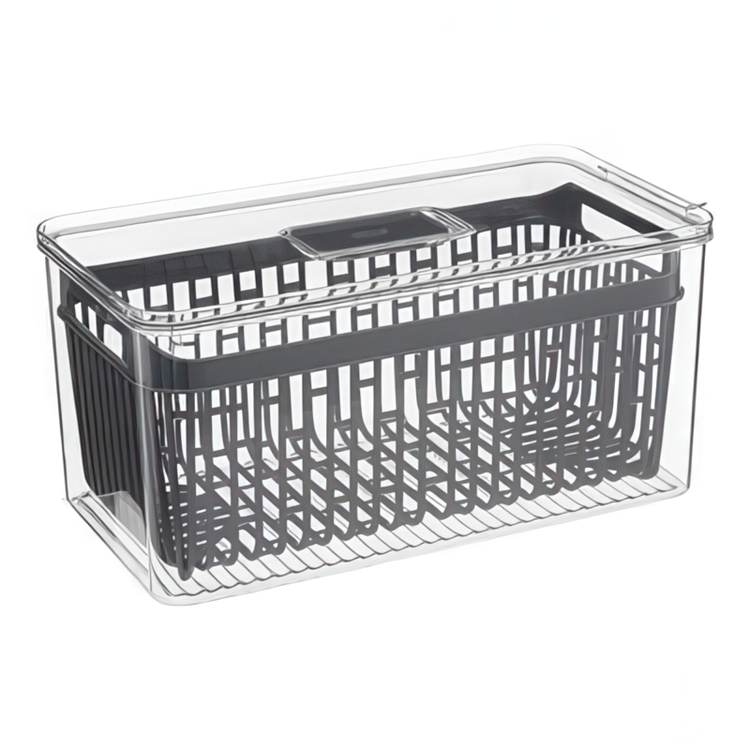 Food Storage, with 2 baskets, STAY FRESH FRIDGE BIN, 32,5 x 16,4 x H 15 cm, Clear / Grey