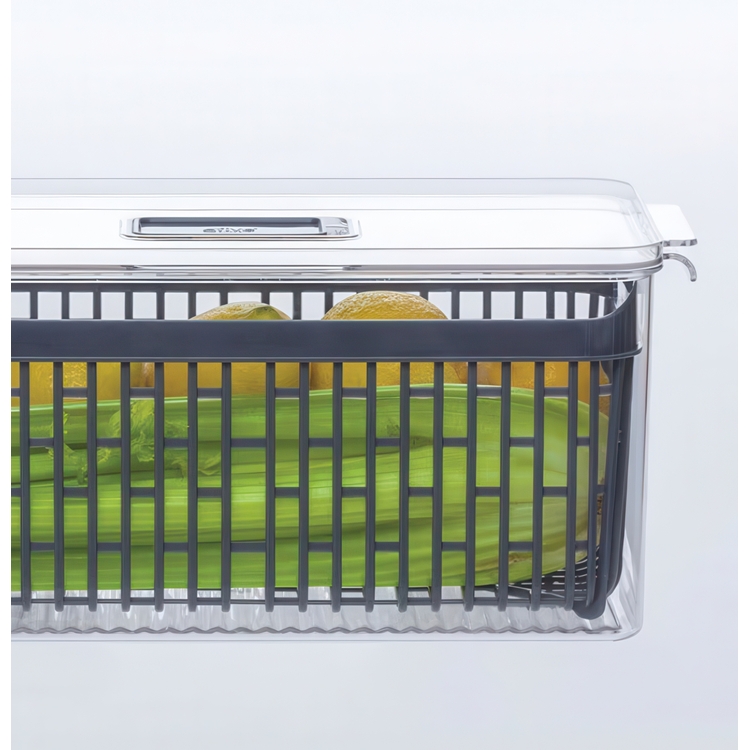 Food Storage, with 2 baskets, STAY FRESH FRIDGE BIN, 32,5 x 16,4 x H 15 cm, Clear / Grey