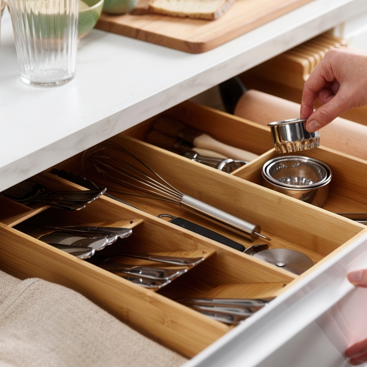 Cutlery & Utensil Tray, DRAWERSTORE BAMBOO, Joseph Joseph, 40 x 38,5 x H 6,5 cm , Nature