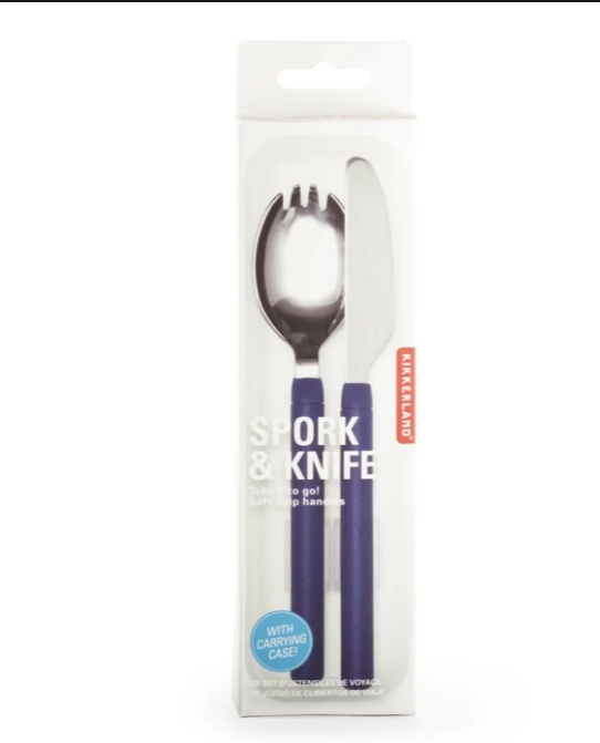 Spork and knife in a case, TRAVEL UTENSIL SET, Kikkerland, Navy Blue