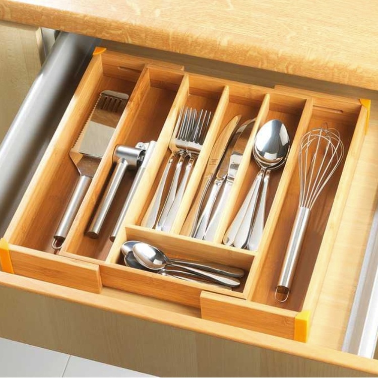 Cutlery Tray, Expandable, BAMBOO, 35,7 x 25,7 ~38,5 x H 5,1 cm, Nature