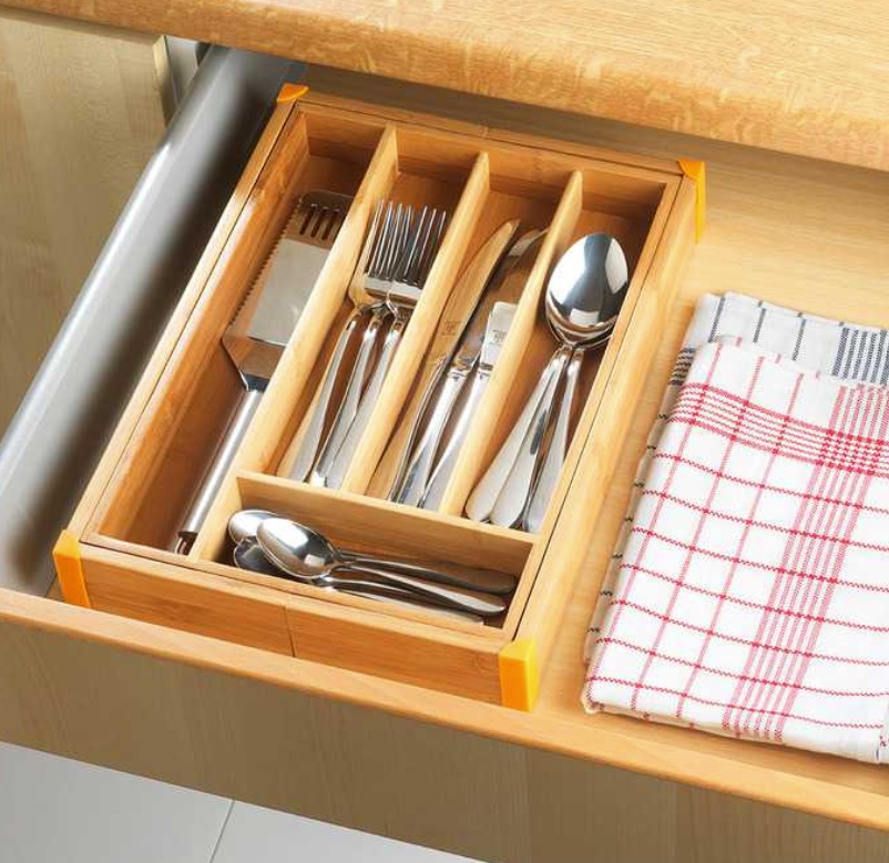 Cutlery Tray, Expandable, BAMBOO, 35,7 x 25,7 ~38,5 x H 5,1 cm, Nature