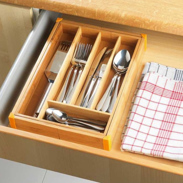 Cutlery Tray, Expandable, BAMBOO, 35,7 x 25,7 ~38,5 x H 5,1 cm, Nature