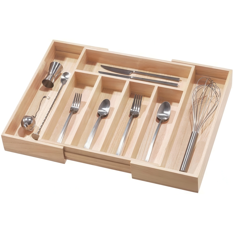 Cutlery Tray, Expandable, PAULOWNIA ECO WOOD, 38 x 34,5~58,5 x H 6,4 cm, Nature