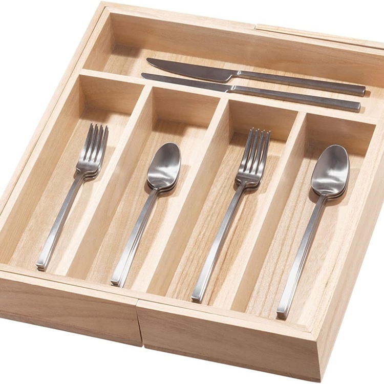 Cutlery Tray, Expandable, PAULOWNIA ECO WOOD, 38 x 34,5~58,5 x H 6,4 cm, Nature