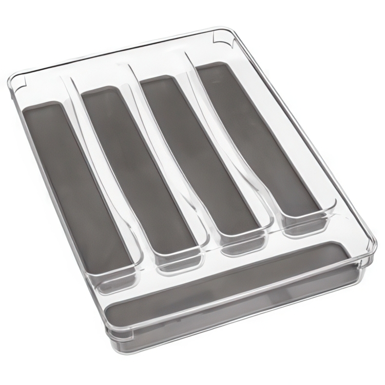 Cutlery tray, 5 compartments, SLIM TIDY SMART ORGANIZER, 32,8 x 23 x H 4,5 cm, Clear / Dark Grey