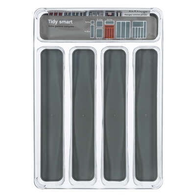 Cutlery tray, 5 compartments, SLIM TIDY SMART ORGANIZER, 32,8 x 23 x H 4,5 cm, Clear / Dark Grey