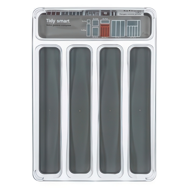 Cutlery tray, 5 compartments, SLIM TIDY SMART ORGANIZER, 32,8 x 23 x H 4,5 cm, Clear / Dark Grey