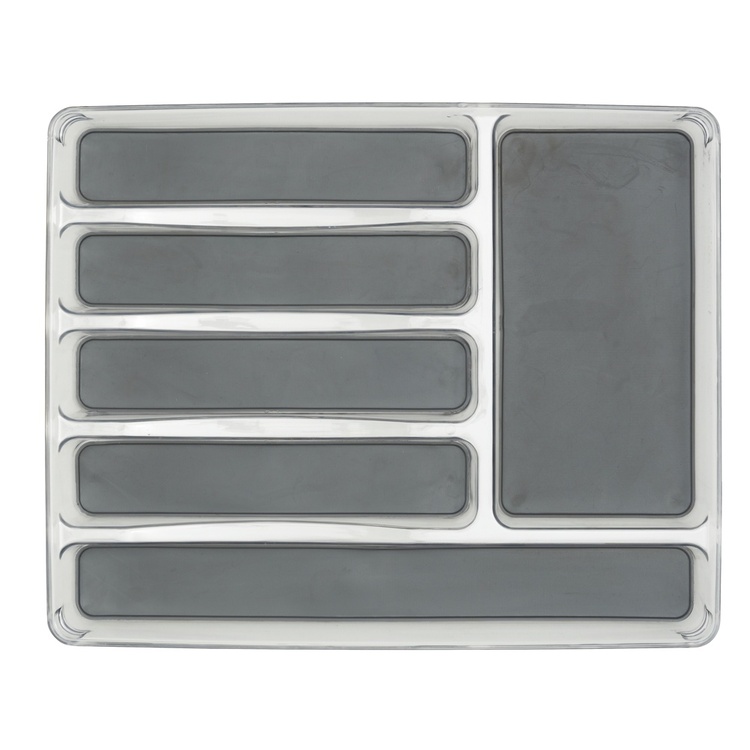 Cutlery Tray, 6 compartments,, ANTI-SLIP ORGANIZER, 40 x 32 x H 4,5 cm, Clear / Grey