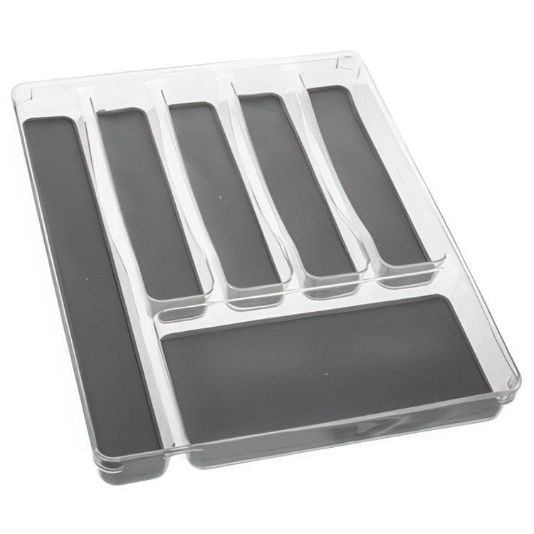 Cutlery tray, 6 compartments, TIDY SMART ORGANIZER, 40 x 32 x H 4,5 cm, Clear / Dark Grey