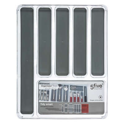 Cutlery tray, 6 compartments, TIDY SMART ORGANIZER, 40 x 32 x H 4,5 cm, Clear / Dark Grey