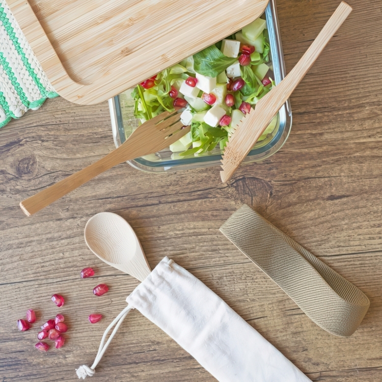 Eco-friendly Cutlery Set in bamboo, PEBBLY COUVERTS EN BAMBOU, Nature