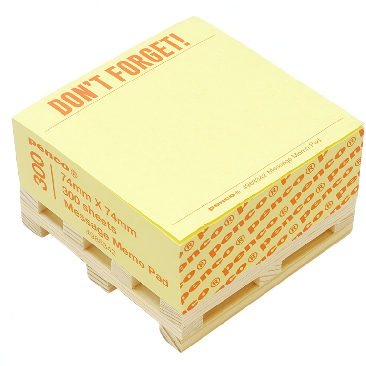 Memo Block on wodden mini pallet, DON'T FORGET, 7,4 x 7,4 cm, Yellow