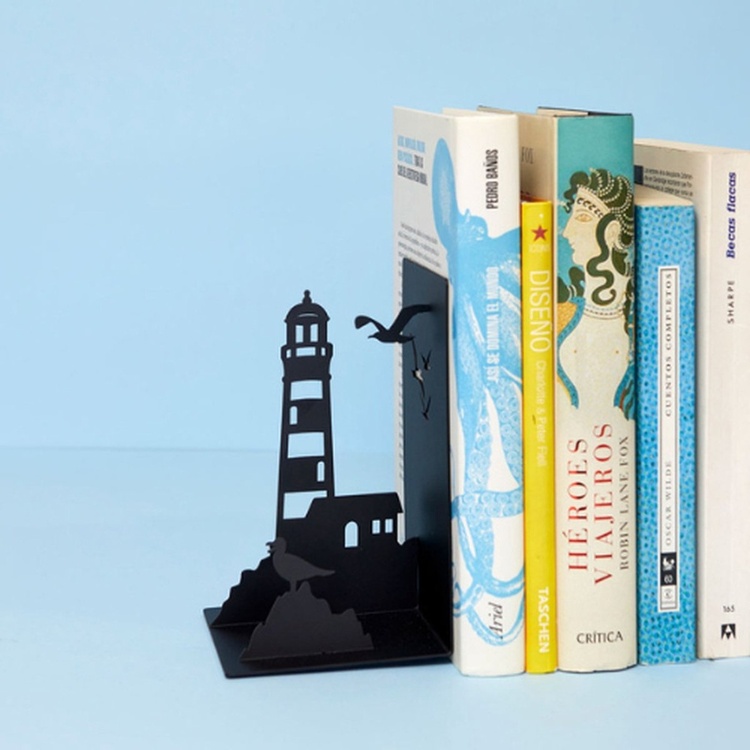 Bookend in metal, LIGHTHOUSE, 10 x 10 x H 16 cm, Black