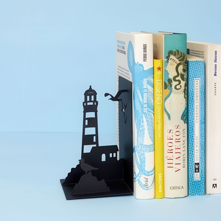 Bookend in metal, LIGHTHOUSE, 10 x 10 x H 16 cm, Black