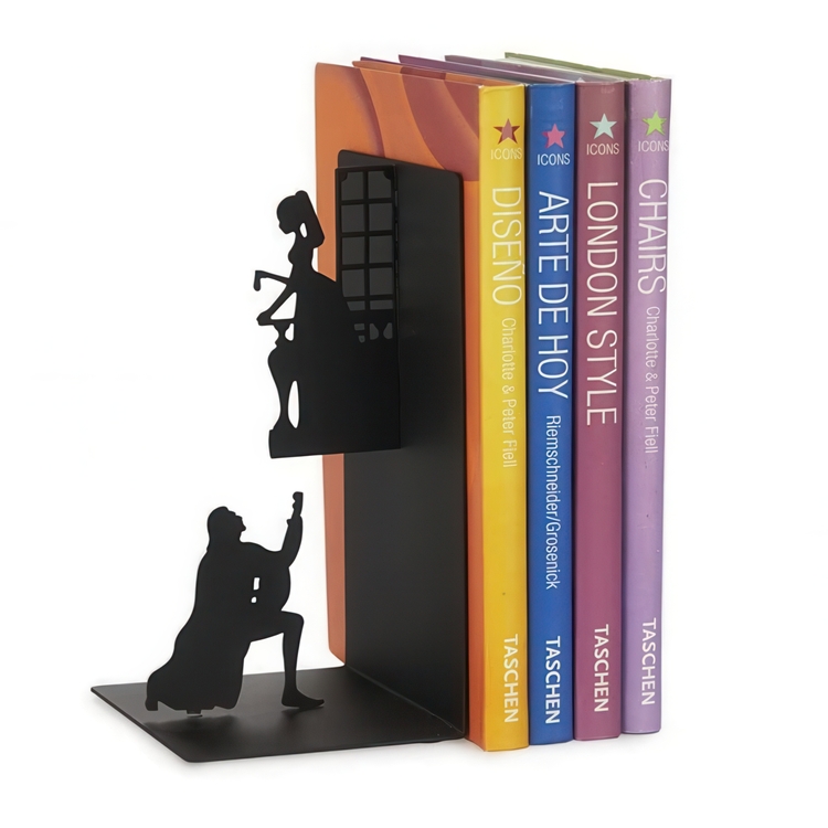 Bookend in metal, ROMEO & JULIET, 10 x 8,5 x H 17 cm, Black