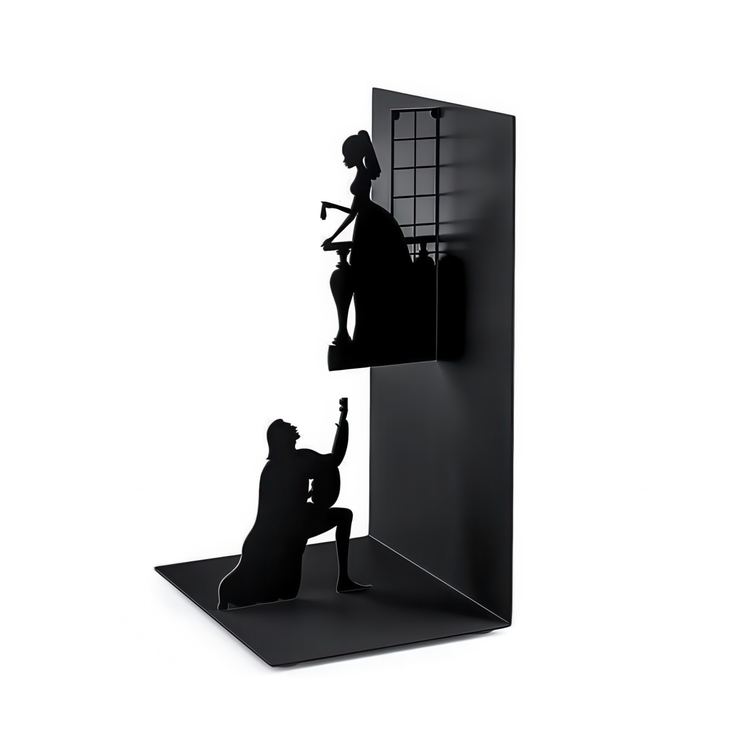 Bookend in metal, ROMEO & JULIET, 10 x 8,5 x H 17 cm, Black