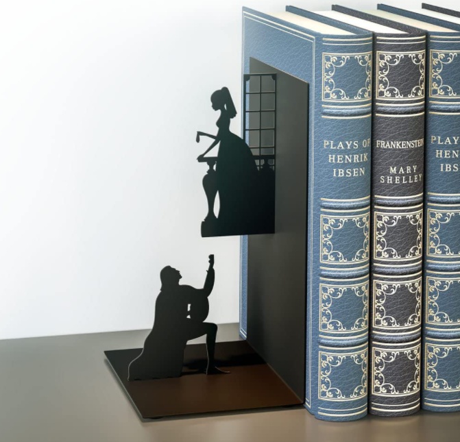 Bookend in metal, ROMEO & JULIET, 10 x 8,5 x H 17 cm, Black