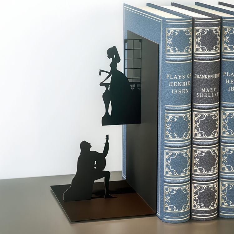 Bookend in metal, ROMEO & JULIET, 10 x 8,5 x H 17 cm, Black