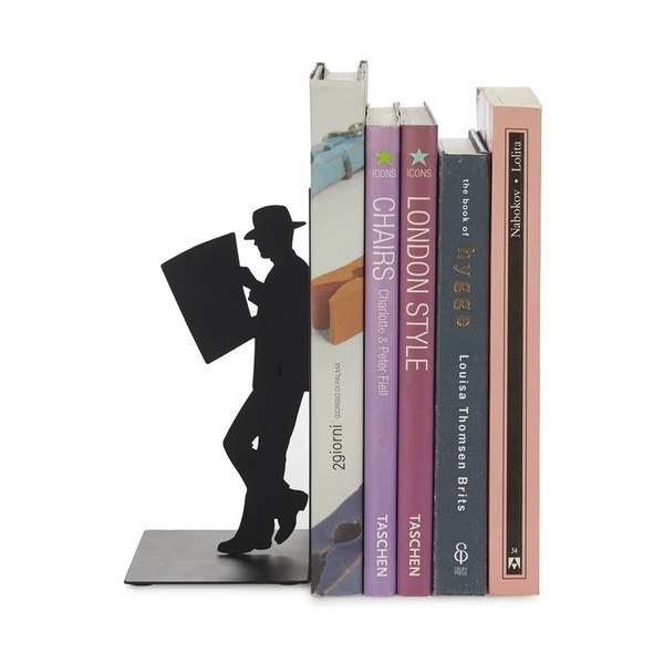 Bookend in metal, THE READER, 10 x 8 x H 17 cm, Black